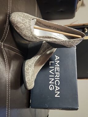 American Living Neutral Snake-Print Mid Heels